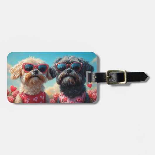 Lhasa Apso met Hartrozen Valentijnsdag Bagagelabel (Voorkant horizontaal)