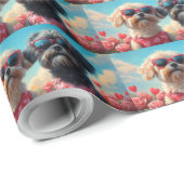 Lhasa Apso met Hartrozen Valentijnsdag Cadeaupapier (Rol Hoek)