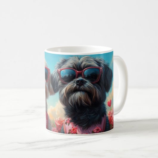 Lhasa Apso met Hartrozen Valentijnsdag Koffiemok (Voorkant rechts)