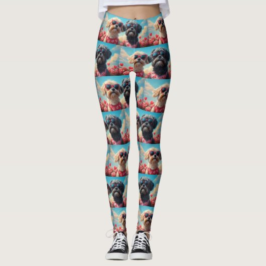 Lhasa Apso met Hartrozen Valentijnsdag Leggings (Voorkant)