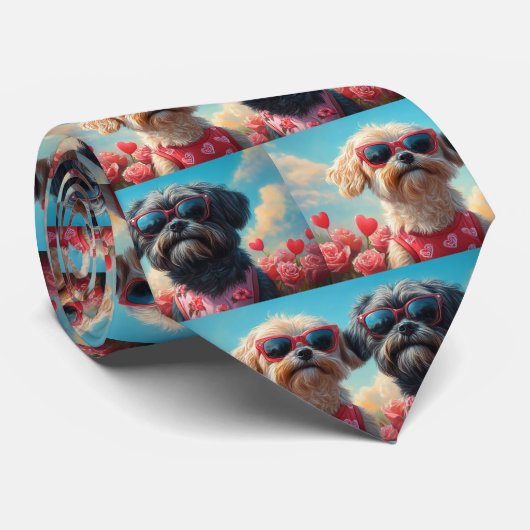 Lhasa Apso met Hartrozen Valentijnsdag Stropdas (Opgerold)