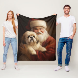 Lhasa Apso met kerstman Feestelijke Kerst Fleece Deken