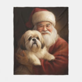 Lhasa Apso met kerstman Feestelijke Kerst Fleece Deken (Voorkant)