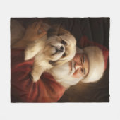 Lhasa Apso met kerstman Feestelijke Kerst Fleece Deken (Voorkant (Horizontaal))