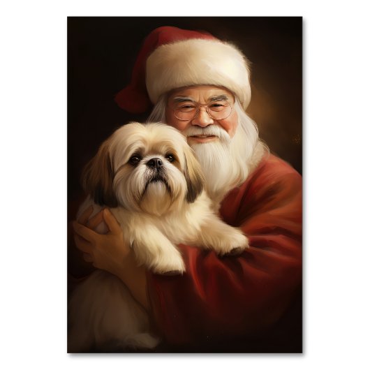 Lhasa Apso met Kerstman Feestelijke Kerst  Kaart (Voorkant)