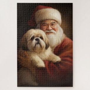 Lhasa Apso met kerstman Feestelijke Kerst Legpuzzel