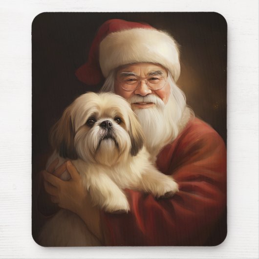 Lhasa Apso met kerstman Feestelijke Kerst Muismat (Voorkant)