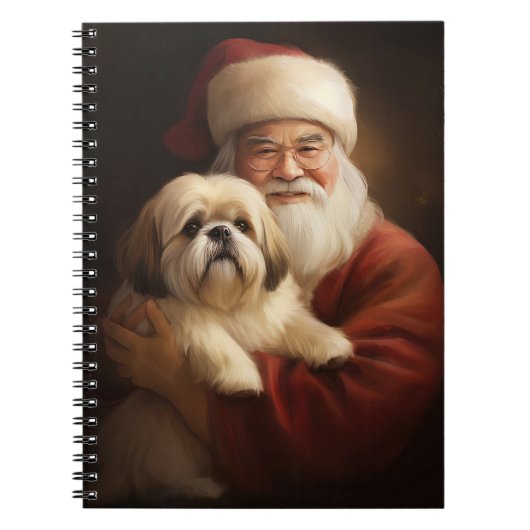 Lhasa Apso met Kerstman Feestelijke Kerst Notitieboek (Voorkant)