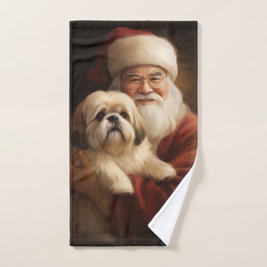 Lhasa Apso met kerstman Feestelijke Kerstmis Bad Handdoek (Handdoek)