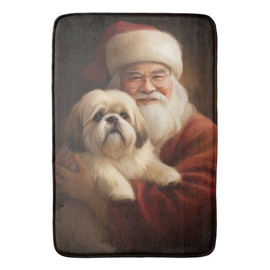 Lhasa Apso met Kerstman Feestelijke Kerstmis Badmat (Voorkant Verticaal)