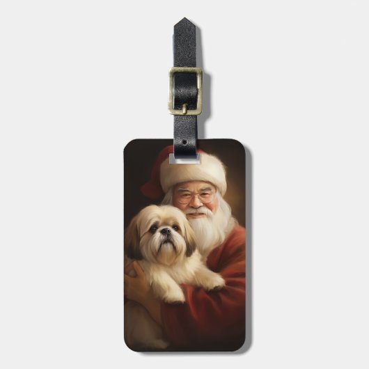 Lhasa Apso met Kerstman Feestelijke Kerstmis Bagagelabel (Voorkant verticaal)