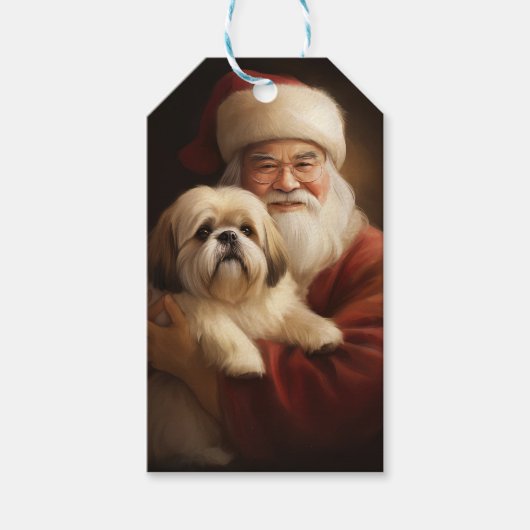 Lhasa Apso met Kerstman Feestelijke Kerstmis Cadeaulabel (Voorkant)