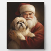 Lhasa Apso met kerstman Feestelijke Kerstmis Fotoplaat (Voorkant)