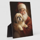 Lhasa Apso met kerstman Feestelijke Kerstmis Fotoplaat (Zijkant)