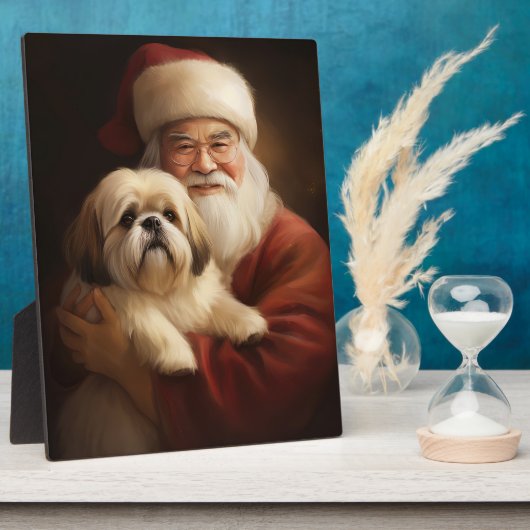 Lhasa Apso met kerstman Feestelijke Kerstmis Fotoplaat (Zijkant)