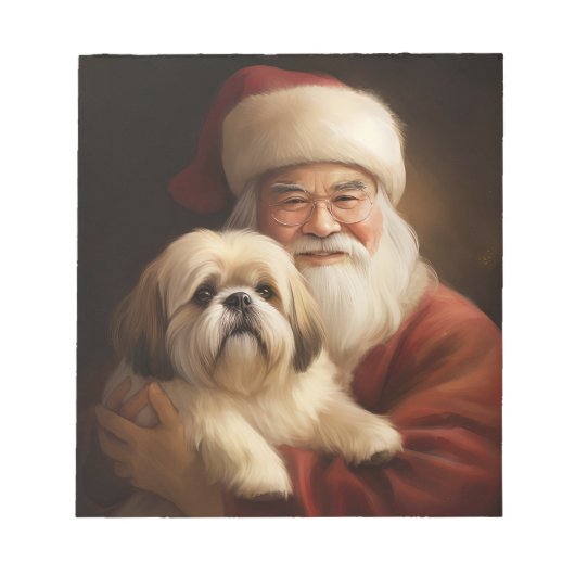 Lhasa Apso met Kerstman Feestelijke Kerstmis Notitieblok (Voorkant)