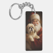 Lhasa Apso met Kerstman Feestelijke Kerstmis Sleutelhanger (Voorkant Links)