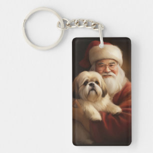 Lhasa Apso met Kerstman Feestelijke Kerstmis Sleutelhanger