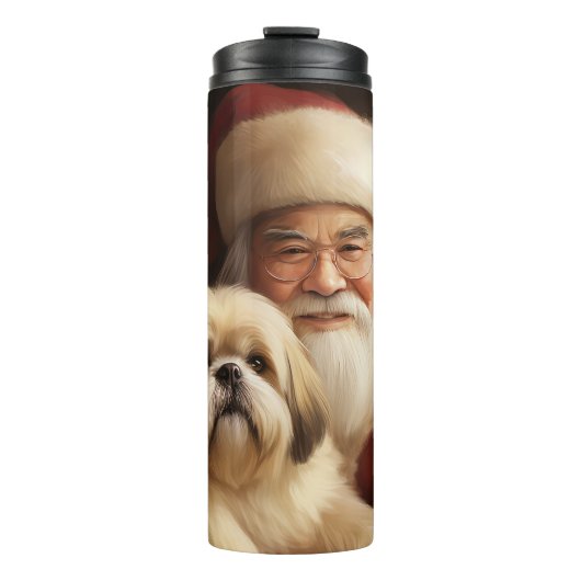Lhasa Apso met kerstman Feestelijke Kerstmis Thermosbeker (Voorkant)