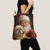 Lhasa Apso met kerstman Feestelijke Kerstmis Tote Bag (Dichtbij)