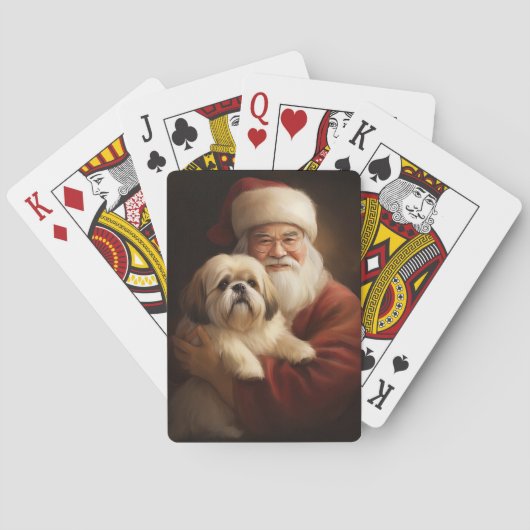 Lhasa Apso met kerstman Festieve Kerst Pokerkaarten (Achterkant)