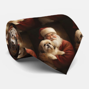 Lhasa Apso met kerstman Festieve Kerst  Stropdas