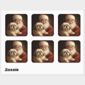 Lhasa Apso met kerstman Festive Kerstmis Vierkante Sticker (Vel)