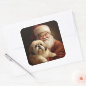 Lhasa Apso met kerstman Festive Kerstmis Vierkante Sticker (Envelop)