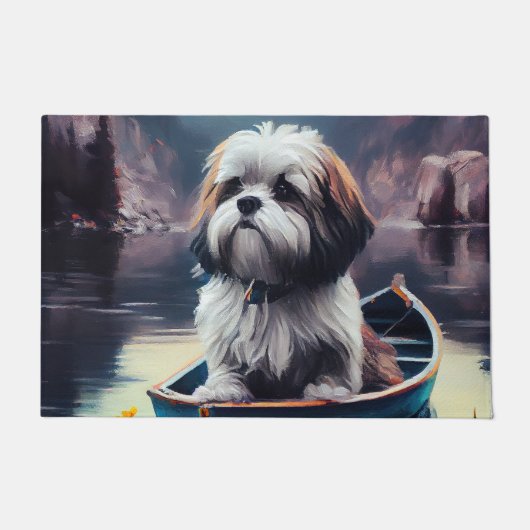 Lhasa Apso op een peddel: Een landschappelijk avon Deurmat (Voorkant)