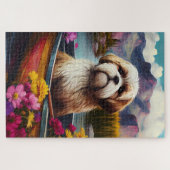 Lhasa Apso op een peddel: Een landschappelijk avon Legpuzzel (Horizontaal)