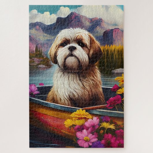 Lhasa Apso op een peddel: Een landschappelijk avon Legpuzzel (Verticaal)