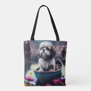Lhasa Apso op een peddel: Een landschappelijk avon Tote Bag
