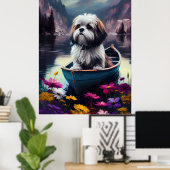 Lhasa Apso op een peddel: Een landschapsavontuur Poster (Thuiskantoor)