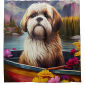 Lhasa Apso op een peddel: Een Schilderachtig avont Douchegordijn (Voorkant)