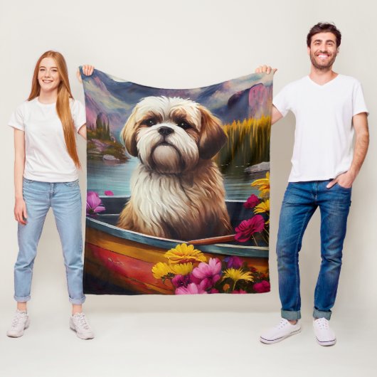 Lhasa Apso op een peddel: Een Schilderachtig avont Fleece Deken (In situ)