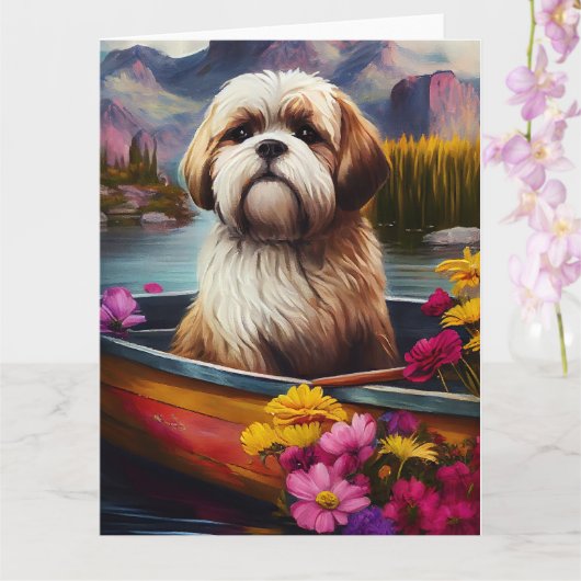 Lhasa Apso op een peddel: Een Schilderachtig avont Kaart (Orchidee)