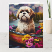 Lhasa Apso op een peddel: Een Schilderachtig avont Kaart (Voorkant)