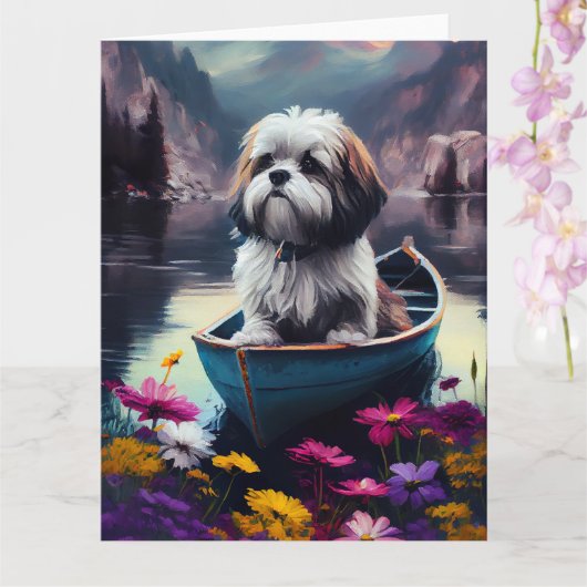 Lhasa Apso op een peddel: Een Schilderachtig avont Kaart (Orchidee)