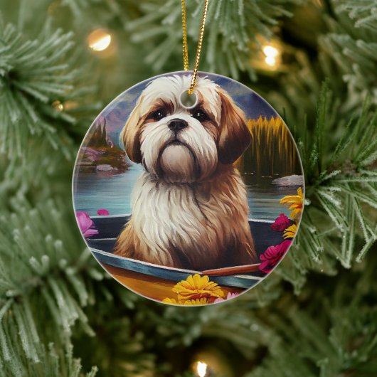 Lhasa Apso op een peddel: Een Schilderachtig avont Keramisch Ornament (Boom)
