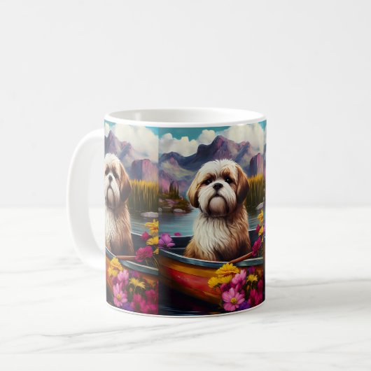 Lhasa Apso op een peddel: Een Schilderachtig avont Koffiemok (Voorkant links)