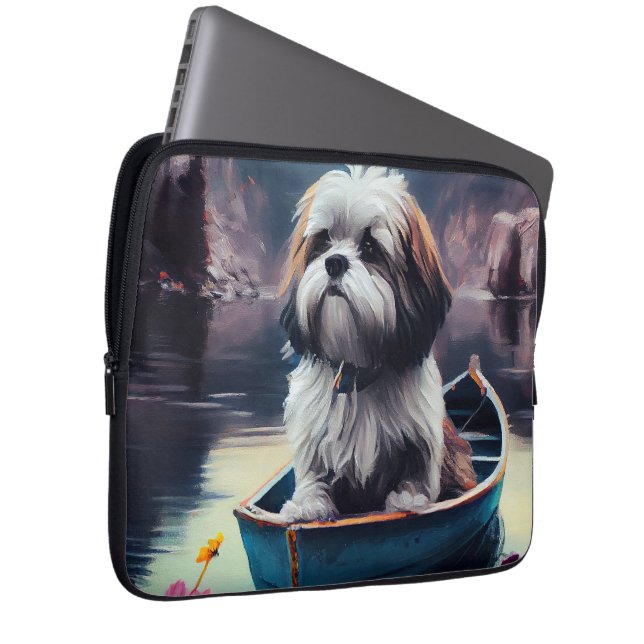Lhasa Apso op een peddel: Een Schilderachtig avont Laptop Sleeve (Voorkant Rechts)