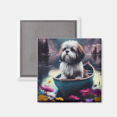Lhasa Apso op een peddel: Een Schilderachtig avont Magneet (Voorkant / Achterkant)
