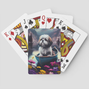 Lhasa Apso op een peddel: Een Schilderachtig avont Pokerkaarten