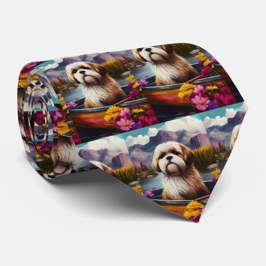 Lhasa Apso op een peddel: Een Schilderachtig avont Stropdas (Opgerold)