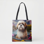 Lhasa Apso op een peddel: Een Schilderachtig avont Tote Bag (Voorkant)