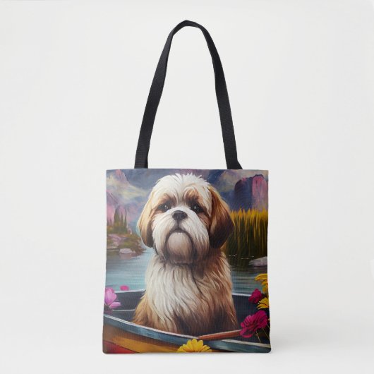 Lhasa Apso op een peddel: Een Schilderachtig avont Tote Bag (Voorkant)