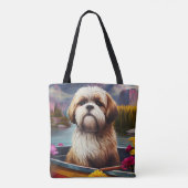 Lhasa Apso op een peddel: Een Schilderachtig avont Tote Bag (Achterkant)