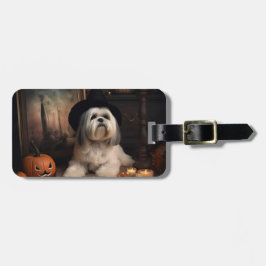 Lhasa Apso Pompoenen Halloween Griezelen Bagagelabel