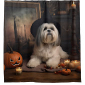 Lhasa Apso Pompoenen Halloween Griezelen Douchegordijn (Voorkant)