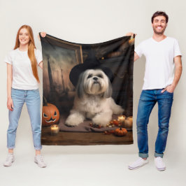 Lhasa Apso Pompoenen Halloween Griezelen Fleece Deken